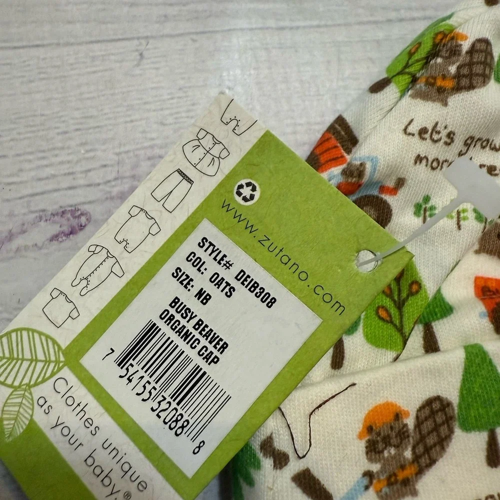 Zutano baby busy beaver‎ organic baby hat newborn NEW